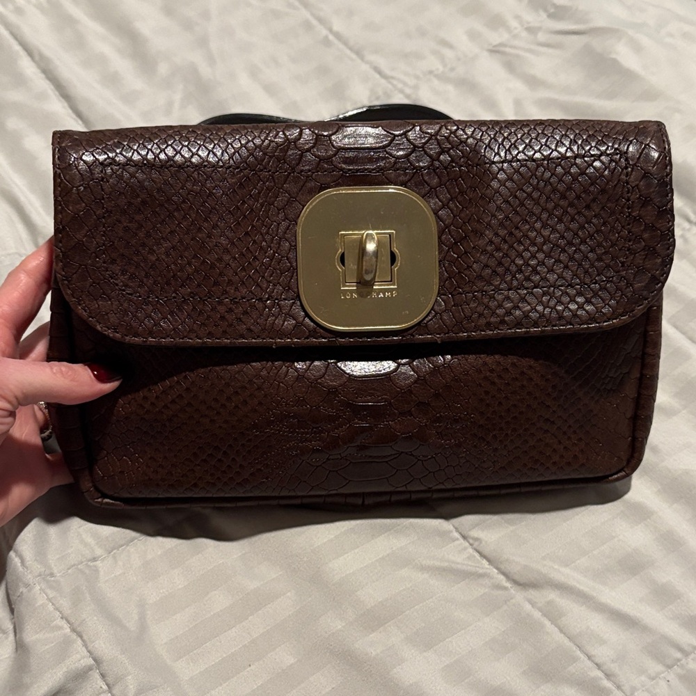 Longchamp Dark Brown Textured Clutch